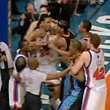The Denver Nuggets and the New York Knicks had a huge brawl that sent players into the stands and had 10 players ejected.