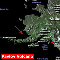 The Pavlof Volcano on the Alaska Peninsula erupted Wednesday sending lava down its flanks and an ash plume up 8400 feet.